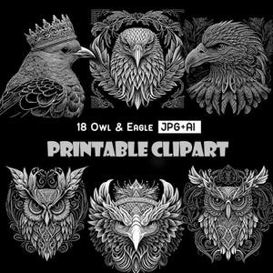 Dunkle Vögel Clipart, Holzschnitt Farbe PNG, Mandala Vektorkunst, Schwarz & Weiß Teufel Handwerk PNG, druckbare digitaler Download, A179