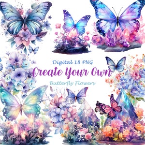 Clipart farfalla di cristallo, clipart PNG con strass e farfalla fantasy, adesivi per agenda digitale Good Notes, carta scrapbook Papercraft A39