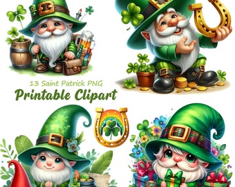 St. Patrick's Day Gnomes Clipart, Shamrocks (PNG Digital Download)