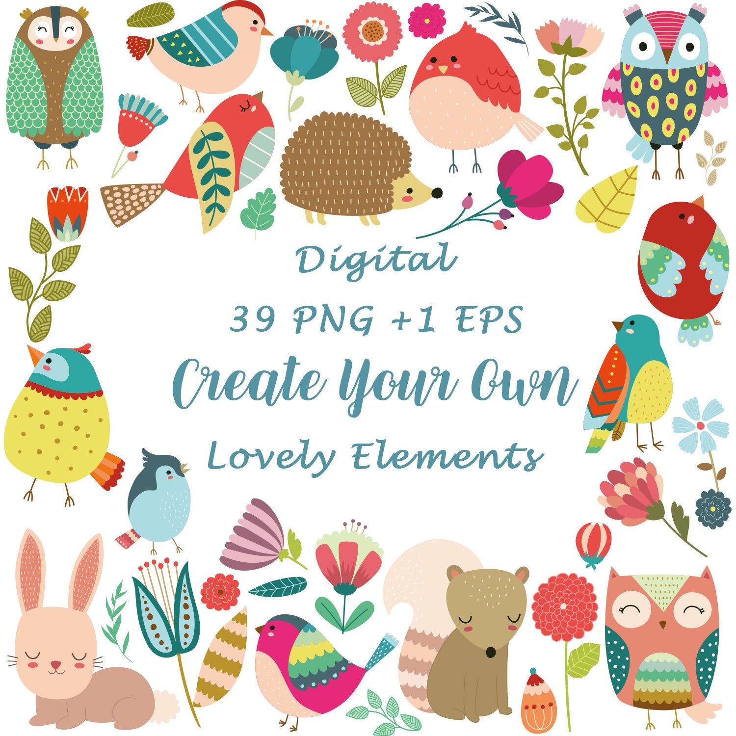 Digital Graffiti Cute Animals PNG Creatable, Lovely Birds, Baby ...