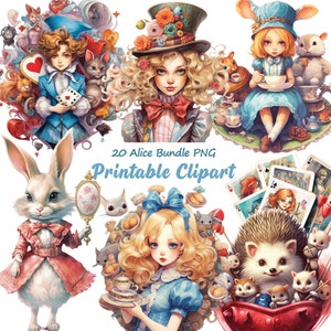 Clipart Alice Wonderland, PNG mondo delle fiabe, Alice Magic Party Easter Rabbit Art, adesivi stampabili PNG trasparenti, creazione di cartoline, A162