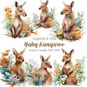 Aquarell Blumen Känguru, Blumen Känguru Png, Aquarell Känguru Png, Känguru Clipart, Sublimation Png, Wandkunst, digitale PNG, A70