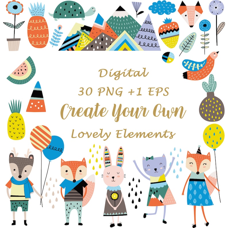 Digital Graffiti Cute Animals PNG Creatable, Happy Forest, Baby ...