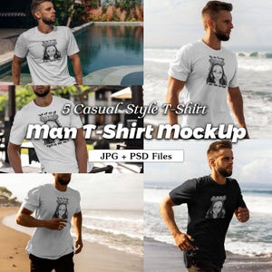 May include: Five different casual style t-shirt mockups featuring a person wearing each shirt in various poses. The shirts feature a graphic design of a cartoon character with the text "You Are Too Hot I Am The Other One".