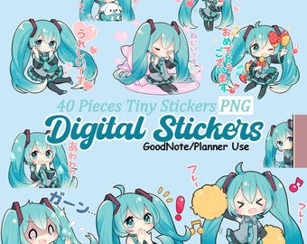 Paquete de imágenes prediseñadas de anime, 40 PNG de Miku, imágenes prediseñadas transparentes de chicas japonesas Kawaii (descarga digital)