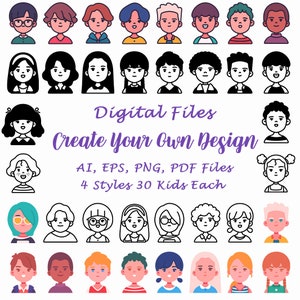 30 Kids Createable Vectors 4 Style PNG, EPS, PDF Kids Clipart, Children Clipart, Boy and Girl Clipart Vector Printable 300dpi