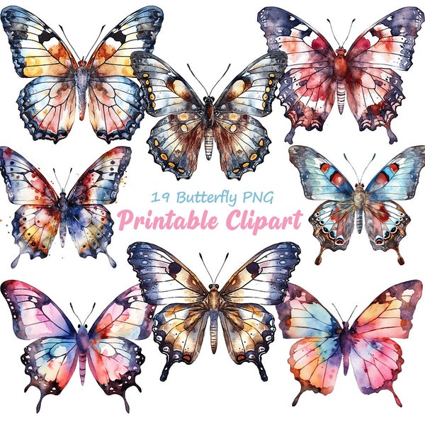 Aquarelle papillons Clipart, Clipart papillon peint, Illustrations de papillons rétro, graphiques PNG, embellissements de scrapbooking, A150