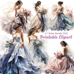 Watercolor Bride Clipart, Wedding Clipart, Bridal Clipart, Marriage Bride PNG, Fashion Graphics, Girl Silhouette, Wedding Elements, A164