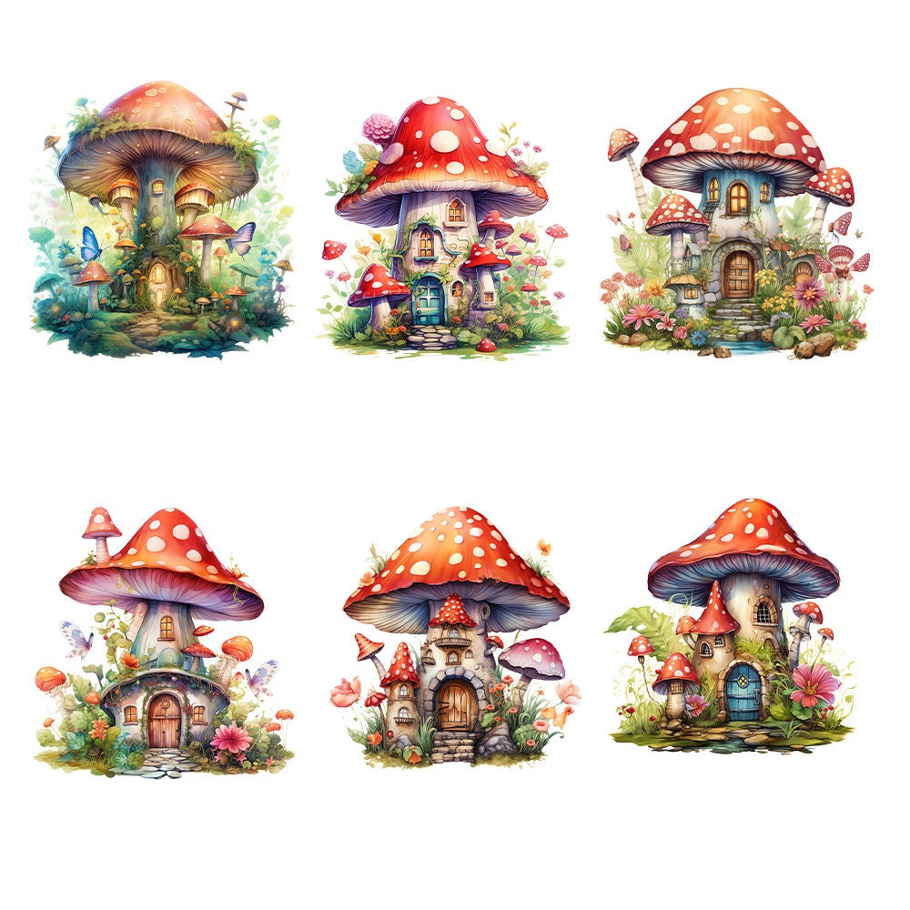 Retro Watercolor Mushroom House Elements, Fairy Tale House, Cute Forest ...