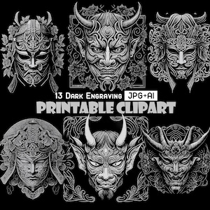 Dark Monster Clipart, Angst vor alter Mode PNG, Mandala Vektor Kunst, schwarz & weiß Teufel Handwerk PNG, druckbare digitaler Download, A179