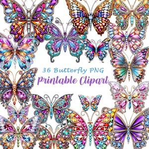 Schmuck Schmetterling Clipart, Edelsteine Schmetterling, Fantasy PNG Clipart, digital bemalbare wunderschöne Aufkleber, Scrapbook Papercraft Karte, A98