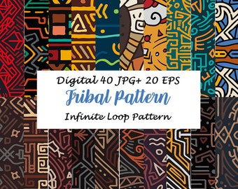 Tribal Pattern Digital Paper, Ethnic Print (JPG, EPS)