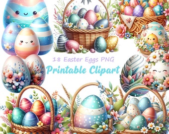 Easter Egg Art Clipart, Spring Flowers Illustration (PNG Digital Download)