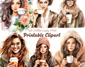 Clipart Coffee Lover Girl, modeplanner, png (digitale download)