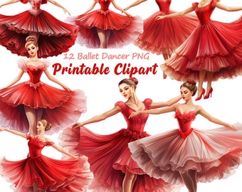 Red Ballerina Watercolor Clipart, Fashion PNG Bundle (Digital Download)