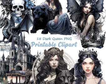 Dark Queen akvarell PNG Clipart, gotiskt porträtt (digital nedladdning)