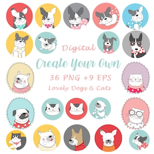 Digital Graffiti Cute Animals PNG Creatable, Dogs and cats Logo, Business use, interruptions Printable Card, Commercial Used A18