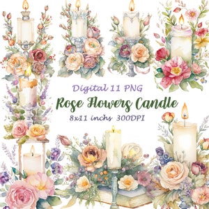 Watercolor Candle Clipart, Floral Candle Clipart, Candle sublimation, Watercolor Candle Bundle, Candle Digital Images, Commercial Use A52
