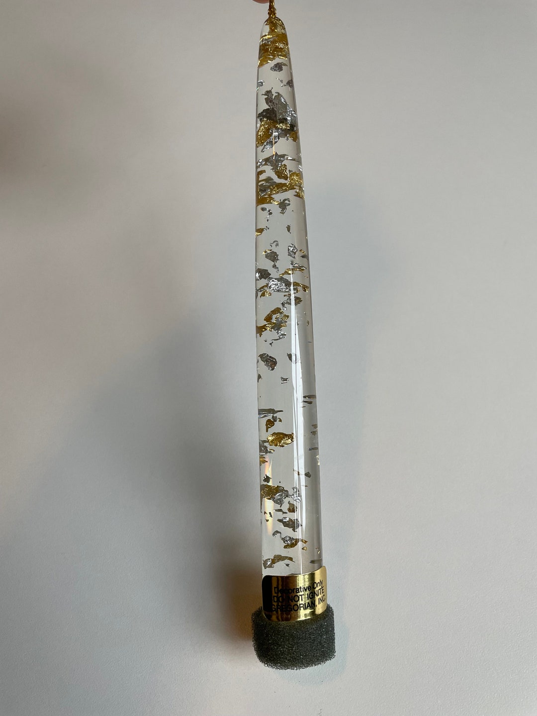 Vintage Clear Lucite Candle Silver and Gold Flecks MCM Mid Century