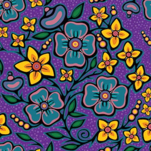 Jackie Traverse Ojibway Florals Cotton 60" Wide- First Nations Fabric - Aboriginal Fabric - Native American Fabric - 100% Cotton - Quilting