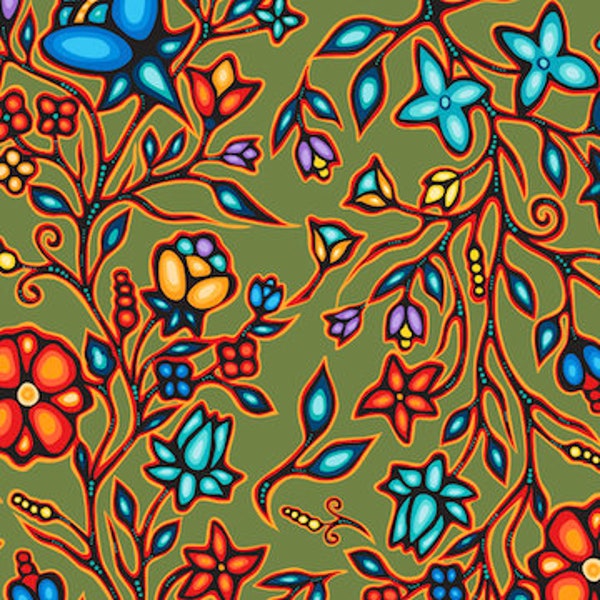 Jackie Traverse Ojibway Florals Cotton 60" Wide- First Nations Fabric - Aboriginal Fabric - Native American Fabric - 100% Cotton - Quilting