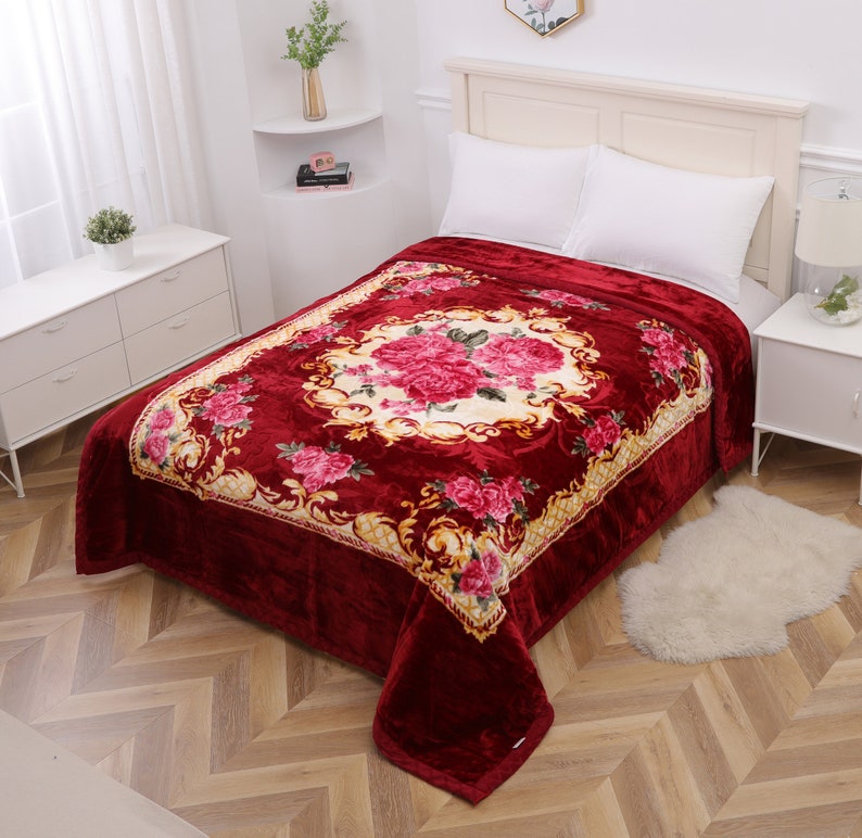 2 Ply Heavy Korean Mink Raschel Queen Size Blanket Plush, Fleece and