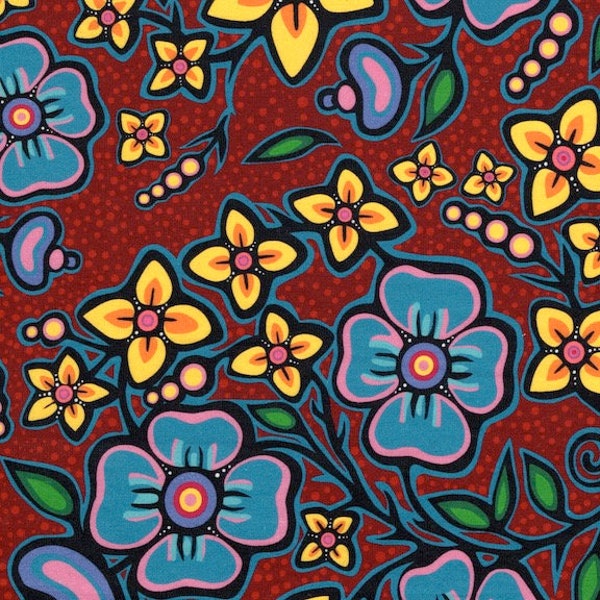 Jackie Traverse Ojibway Florals Cotton 60" Wide- First Nations Fabric - Aboriginal Fabric - Native American Fabric - 100% Cotton - Quilting