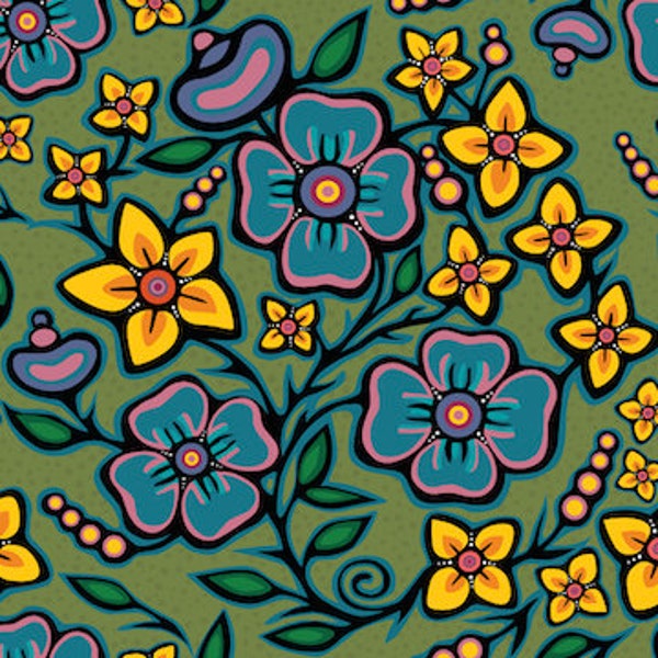 Jackie Traverse Ojibway Florals Cotton 60" Wide- First Nations Fabric - Aboriginal Fabric - Native American Fabric - 100% Cotton - Quilting