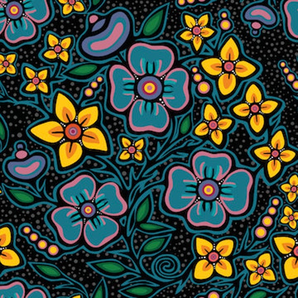 Jackie Traverse Ojibway Florals Cotton 60" Wide- First Nations Fabric - Aboriginal Fabric - Native American Fabric - 100% Cotton - Quilting