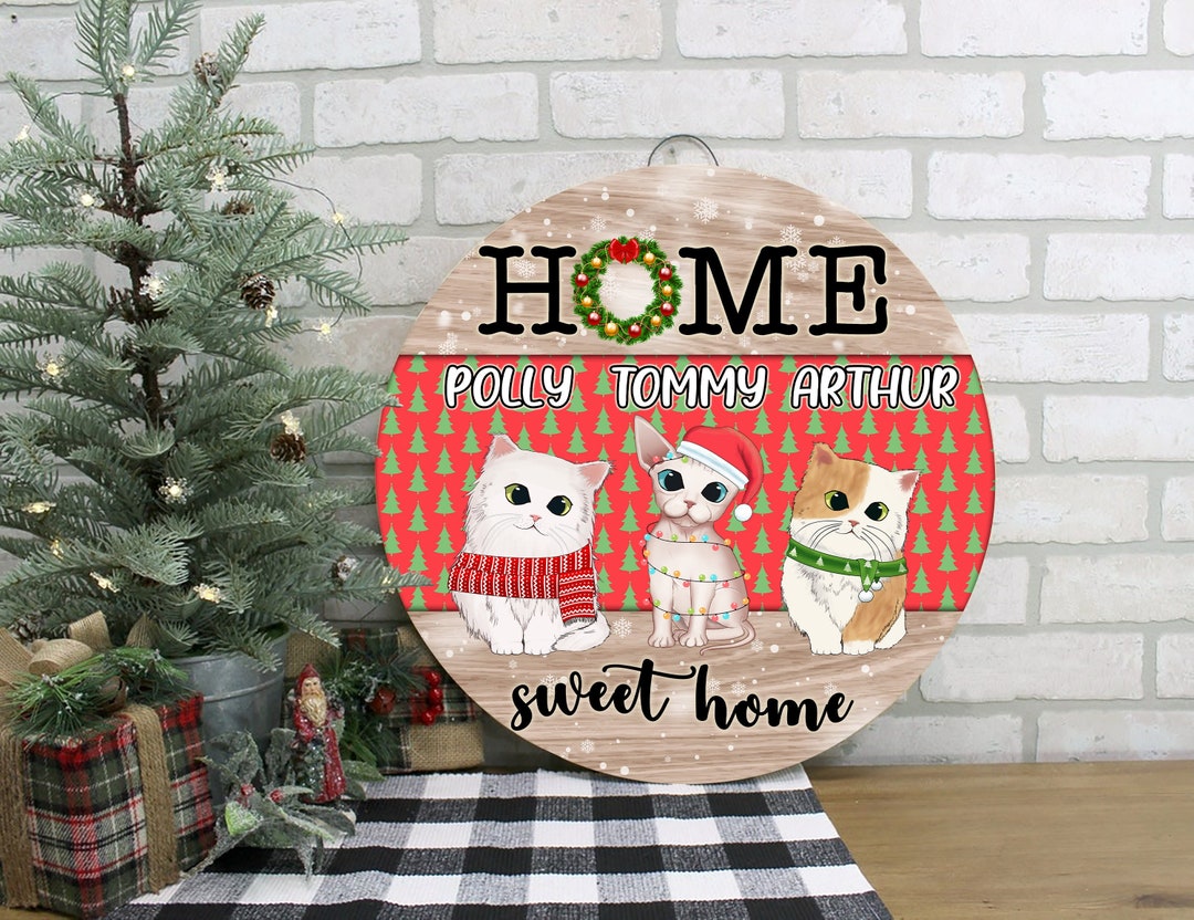 Personalized Cat Christmas Door Hanger Cat Home Sweet Home Etsy