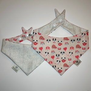 Valentine&#39;s Day Dog Bandana / Pink Hearts Reversible Cat Bandana / Cotton Dog Scarf / Snap On Pet Puppy Bandana /Dog Scarf / Puppy Dog Gift