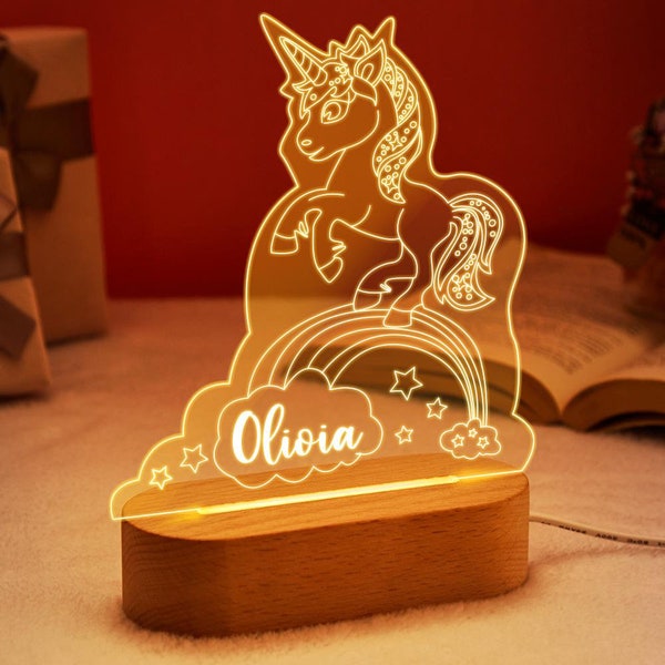 Personalised Unicorn Night Light | Customised Name Night Light | Perfect for Kids Bedroom | Gift For Kids | Christmas Gift for Girls