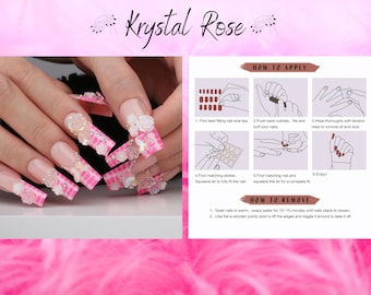 Krystal Pink Paste l kattennagels | Rozenpers op nagels | y2k pers op nagels | bling nagels | Roze en witte 3D-bedelpers op nagels, Kawaii