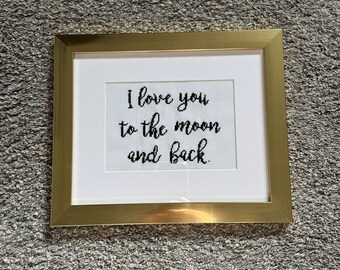 Te amo hasta la luna y de vuelta. Imagen de punto de cruz.
