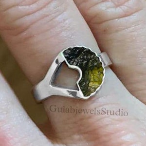 Moldavit Ring, Moldavit Ring, Einzigartiger Moldavit Ring, Meteorit Ring, Echter Moldavit, Ring Handarbeit, Weihnachtsgeschenk Silber Ring