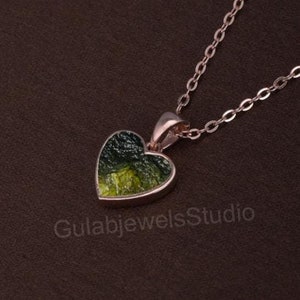 Natural Raw Moldavite Pendant in Sterling Silver | Heart Shape Moldavite Pendant | Women&#39;s Moldavite Pendant |Genuine Moldavite Gift Pendant