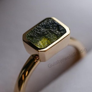 Silber Ring,Moldavit Ring, Baguette Ring,Moldavit Ring,Unique Ring, Meteorit Ring, echte Moldavit, Ring Handarbeit