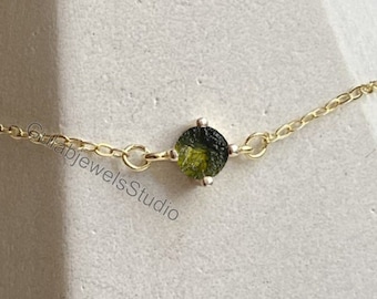 Rohe Moldavit Armband, Sterling Silber oder Gold Filled Kette, Edelstein Schmuck