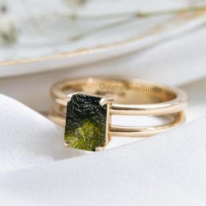 Silber Ring,Moldavit Ring, Baguette Ring,Moldavit Ring,Unique Ring, Meteorit Ring, echte Moldavit, Ring Handarbeit