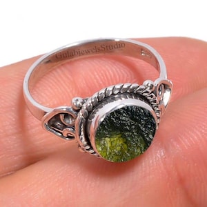 Natürlicher Roh Moldavit Edelstein Ring in Sterling, Vintage Moldavit Ring, Meteorit Ring, Authentischer Moldavit, Handgemachter Ring, Geschenk für Ihre Liebe