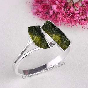 Moldavit Ring, Moldavit Ring, Einzigartiger Moldavit Ring, Meteorit Ring, Echter Moldavit, Ring Handarbeit, Weihnachtsgeschenk Silber Ring
