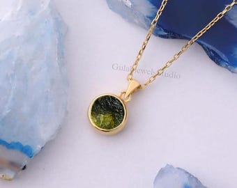 Raw Moldavite Pendant, Sterling Silver Necklace, Handmade Gemstone Jewelry
