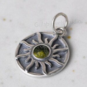 Natural Raw And Cut Moldavite Pendant in Sterling Silver Sun Moldavite Pendant Women&#39;s Pendant Genuine Moldavite Pendant Mothers day Gift