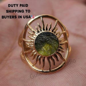 Handmade Moldavite Sun Ring, 925 Sterling Silver, Meteorite Ring
