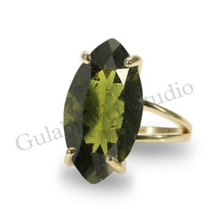 Natürlicher Schnitt Moldavit Edelstein Ring in Sterling, einzigartiger Moldavit Ring, Meteorit Ring, authentischer Moldavit, handgemachter Ring, Geschenk für Ihre Liebe