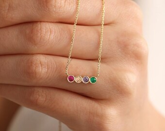 Collar de plata de ley con la piedra natal de la familia, regalo personalizado para mamá.