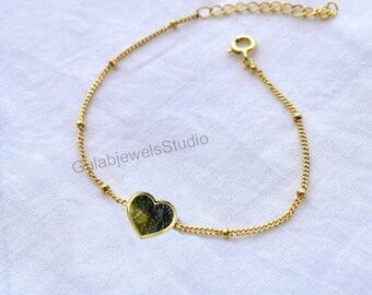 Rohe Moldavit Armband, Sterling Silber oder Gold Filled Kette