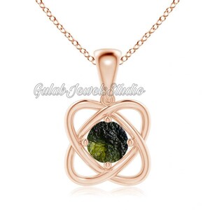 Natural Raw Moldavite Love Knot Pendant in Sterling Silver, Unique Moldavite, meteorite Pendant, Authentic Moldavite, Handmade Pendant, Gift