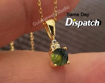 Raw Moldavite Pendant, Sterling Silver Necklace, Green Gemstone