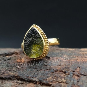 Natürlicher Roh Moldavit Edelstein Ring in Sterling, Vintage Moldavit Ring, Meteorit Ring, Authentischer Moldavit, Handgemachter Ring, Geschenk für Ihre Liebe